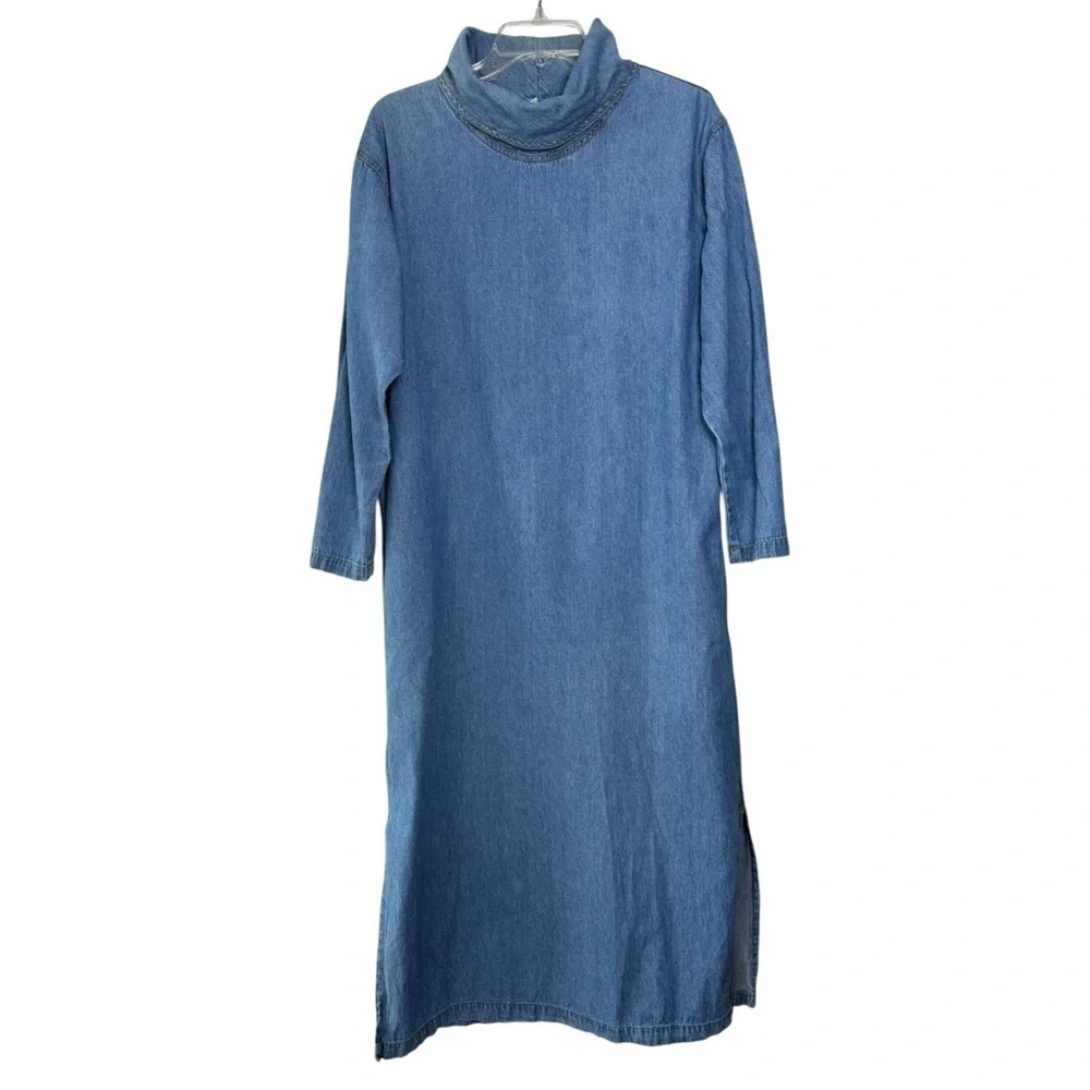 Vintage 90s Denim Maxi Dress Size Small Long Sleeve Coldwater Creek - Picture 2 of 10